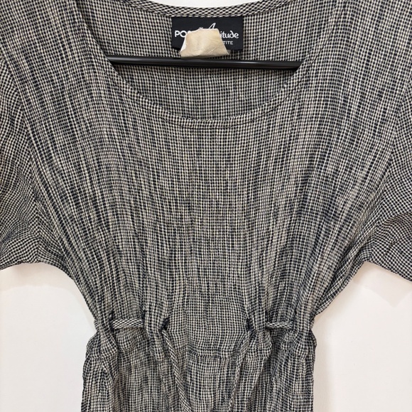 Vintage 90s Positive Attitude Navy White Black Gingham Crinkle Dress 4P - Picture 2 of 5